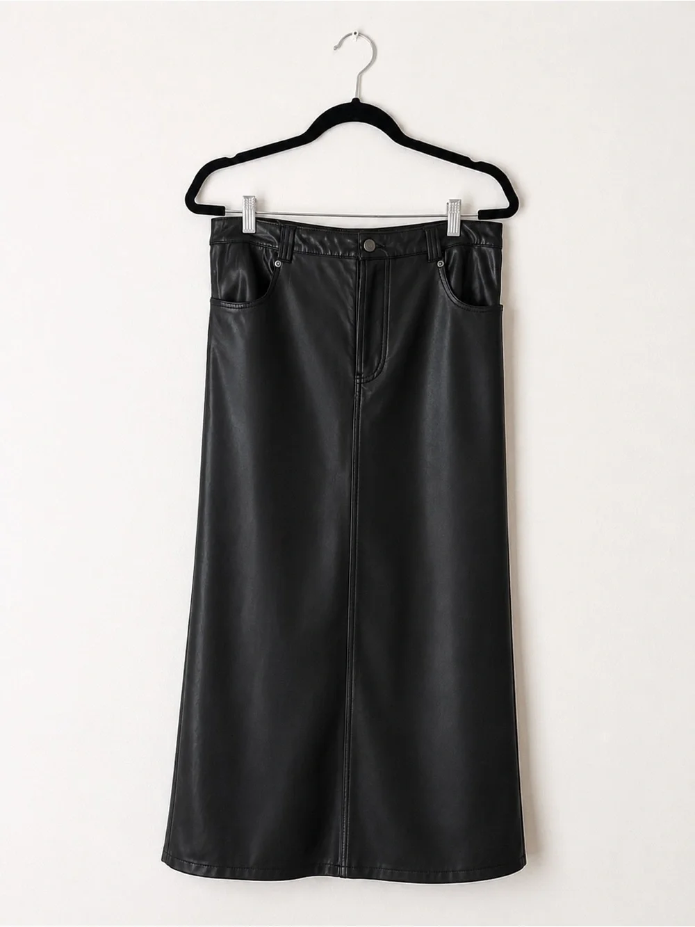 Free People City Slicker Vegan Leather Maxi Skirt Black High Rise A-Line Slit - Picture 2 of 14